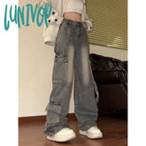 90s streetwear American Retro Workwear Jeans Women's Autumn Hot Girl High Street Loose Slimming High Waist Straight Wide Leg Pants